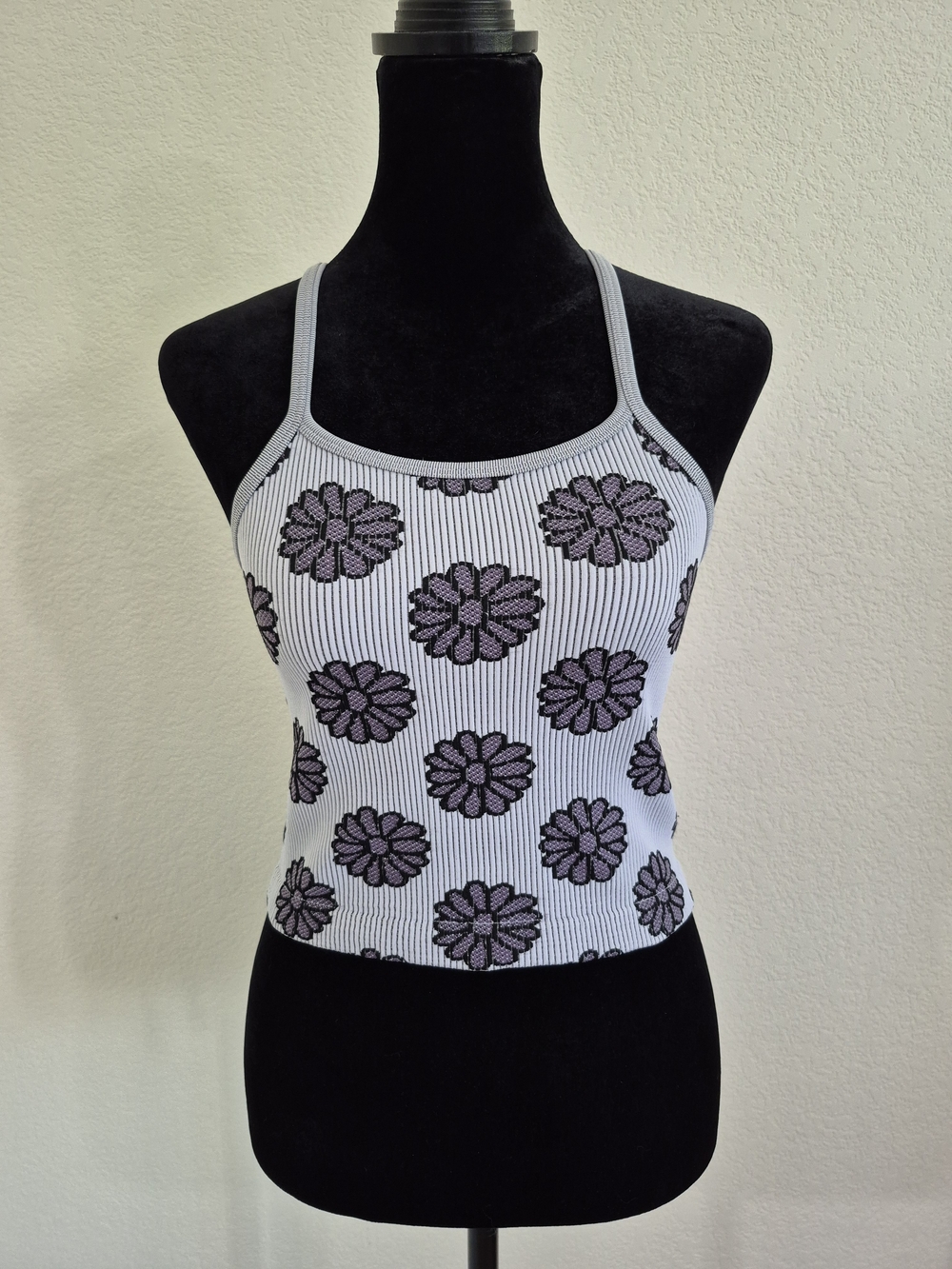 Striped Daisy Ribbed Tank Top in White and Black